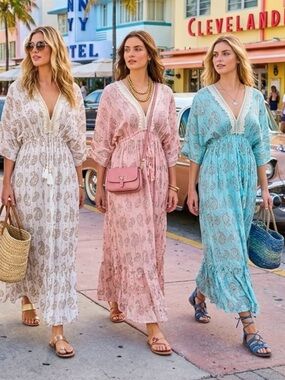 Boho Paisley Lace-Trim Maxi Dress -